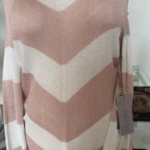 Jennifer Lopez Pink and White Off-the-Shoulder Sweater